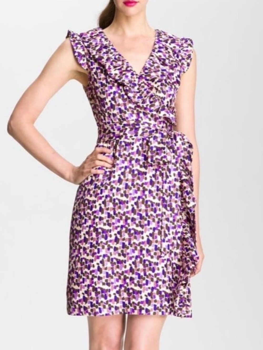 Kate Spade Aubrey Silk Purple Ruffle Wrap Dress Size 8